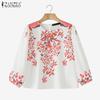 ZANZEA Women Casual Round Neck 3/4 Sleeve Loose Print Blouse