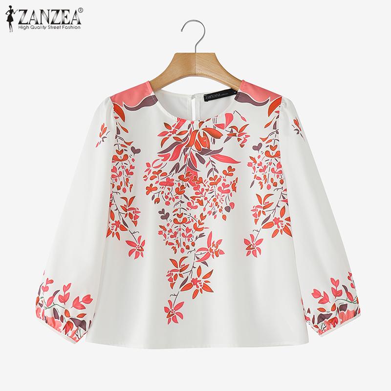 ZANZEA Women Casual Round Neck 3/4 Sleeve Loose Print Blouse