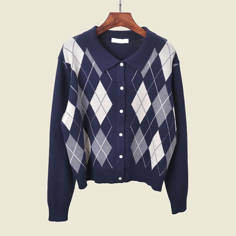 Polo Single-Breasted Collared Dehaired Angora Cardigan