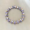 6/8/10mm Ceramic Beaded Bracelet with Gold Color Stainless Steel Beads Vintage Blue and White Porcelain Stretch Jewelry Women