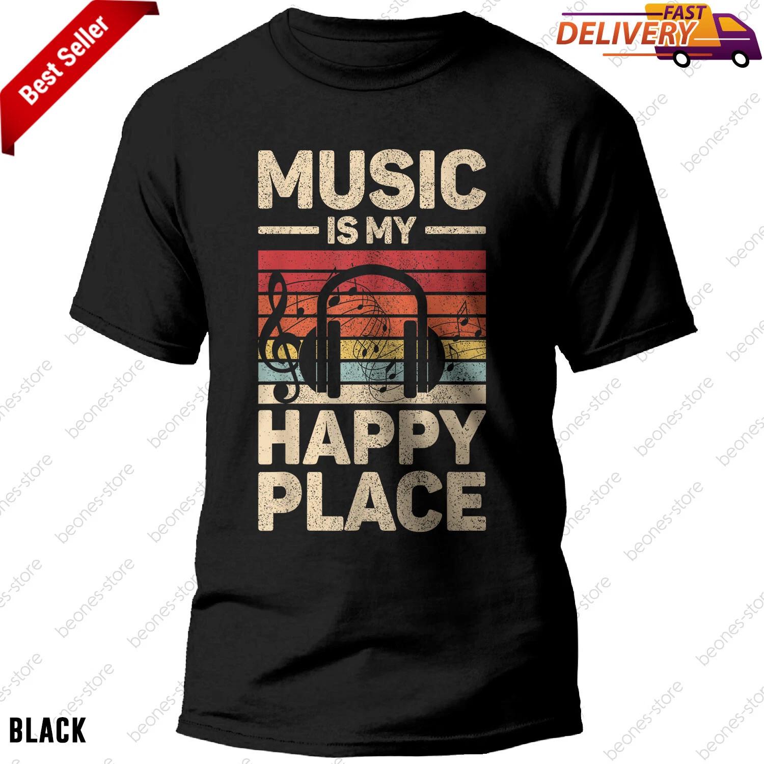 Music Is My Happy Place T-shirt Ideal for Musicians and EDM Music Lovers L
