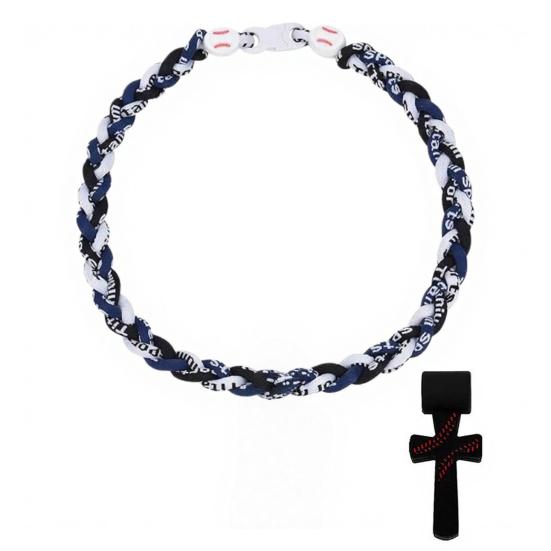 Triple-Rope Baseball Necklace, Braided Rope Design Baseball Necklace with Stainless Steel Crossroad Pendant, Team Spirit Gift Sports Accessory A