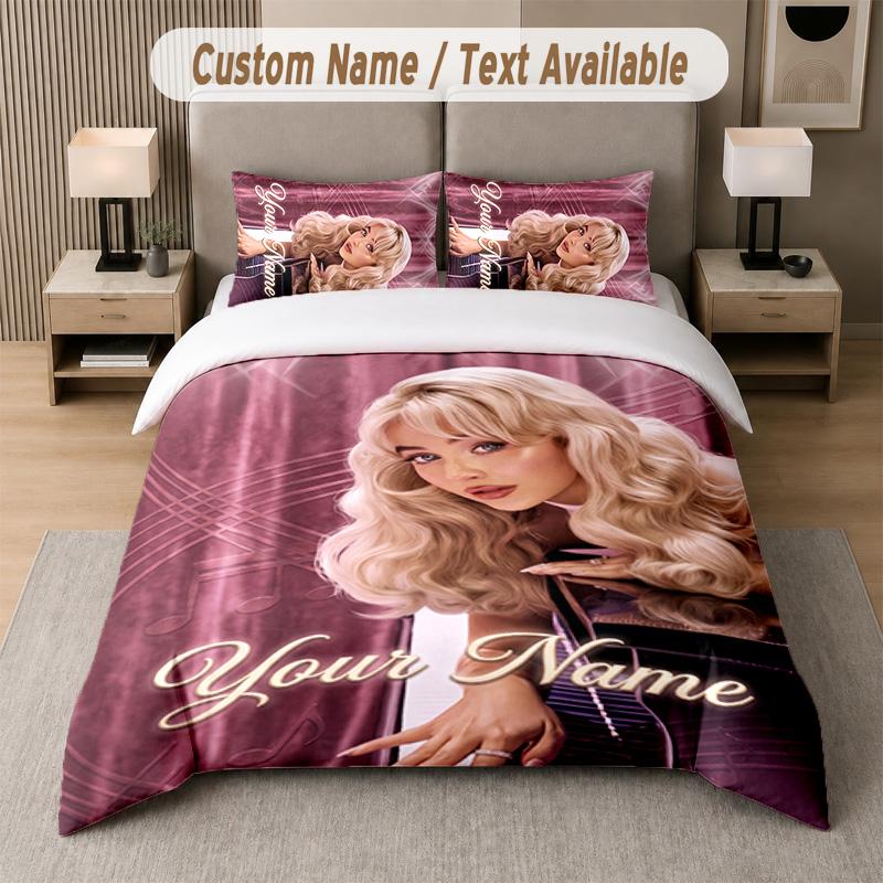 Sabrina Carpenter 3Pcs Bedding Set, Personalized Custom Name Text, 1 Duvet Cover & 2 Pillowcases For Bedroom