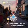 Blue Square Classic Luxury Platinum Plated Brass Zircon Sweater Chain Stylish Bohemian Style Necklace for Women Anniversary