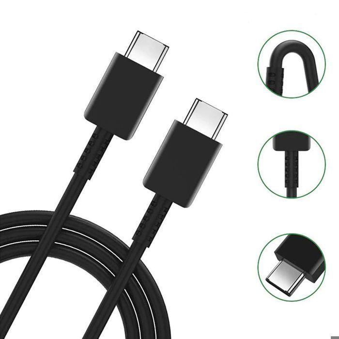 2x Câble USB-C vers USB-C Rapide 1M pour Samsung Galaxy S25 FE S25 Edge S25 Ultra S25 Plus - Noir