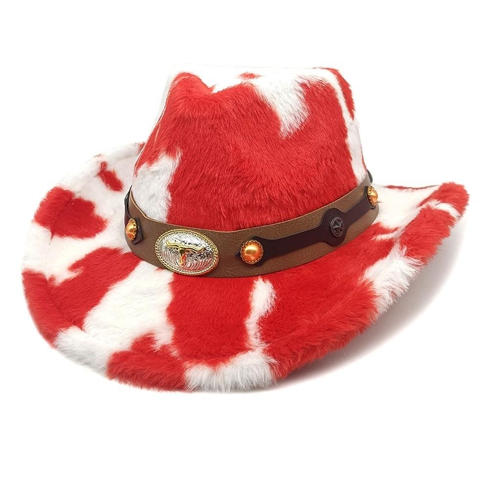 Metal Badge Faux Fur Hat Windproof Cowgirl Hat Vintage Western Cowboy Hat  Winter Wear