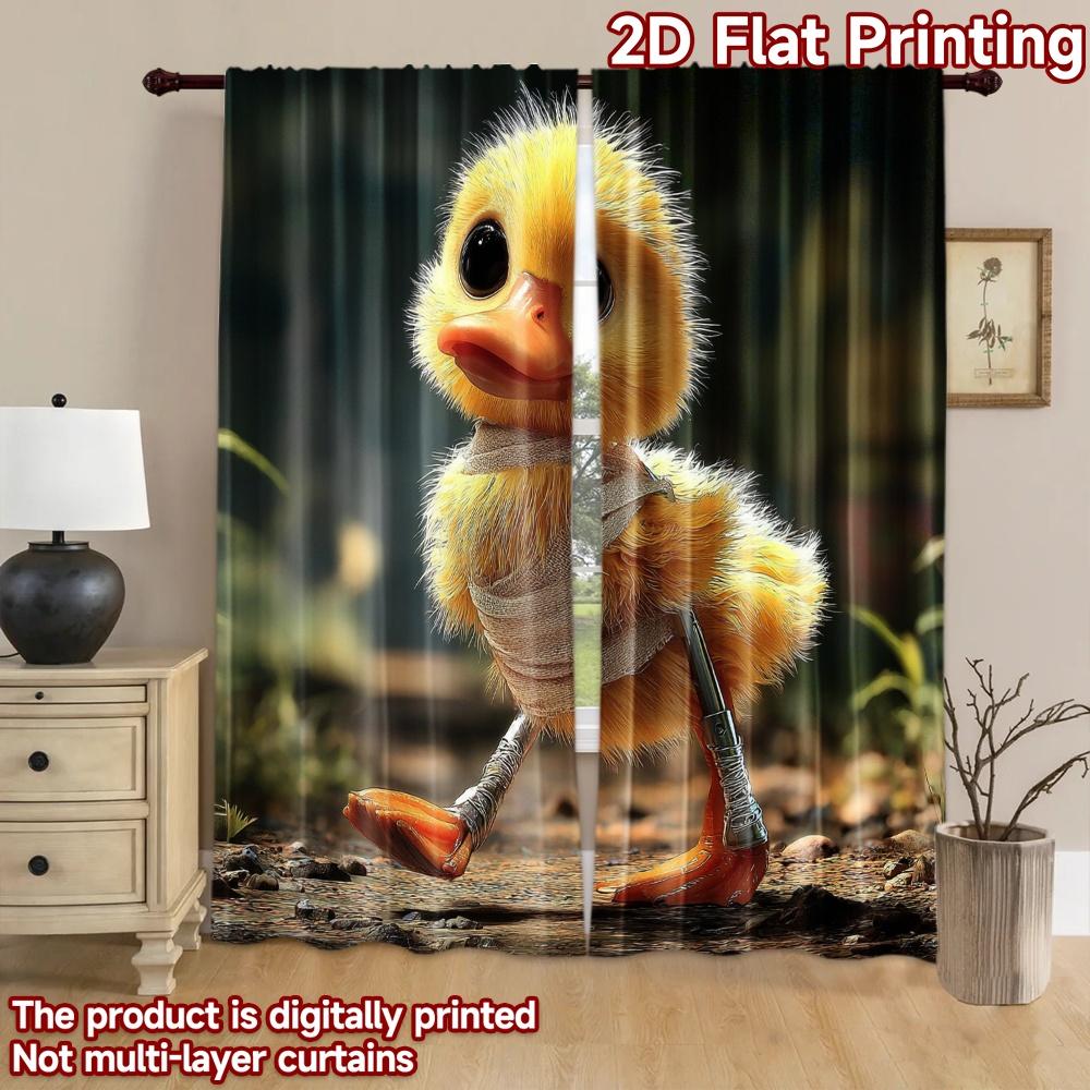 2D flat printing 2pcs Window Curtains Cute Blind Duckling Walking Digital Printed Polyester Drapes Seasonal Party & Holiday