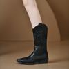 Women's Black Thick Heel Riding Boots Mid-calf Winter Pointed Toe Fashionable Cowboy Boots