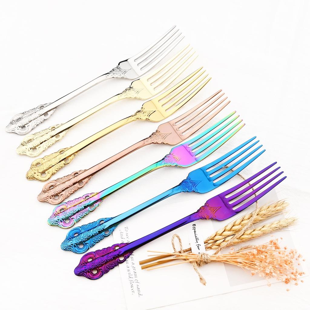 4Pcs Colorful Dinner Fork Stainless Steel Dinnerware Cake Fork Cutlery Fruit Salad Fork Dessert Fork Flatware Set