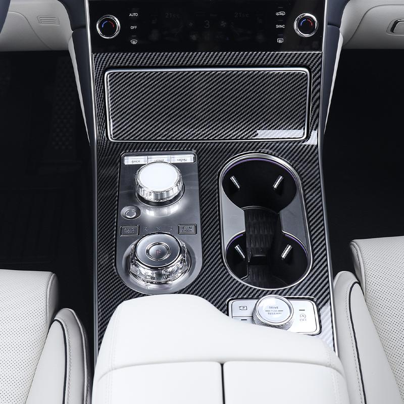 Carbon Fiber Central Console Gear Water Cup Panel Frame Cover Trim For Genesis GV80 2025 2026 LHD Car Tuning Supplies