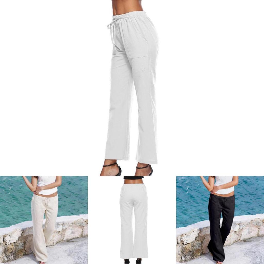 Pantaloni Larghi Casual da Donna in Lino con Design Liscio e Versatile Stile Estivo