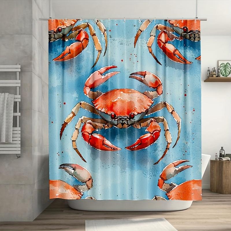 

Turquoise & Red Crab Shower Curtain - 71x71 Inch, Includes 12 Hooks, Durable Polyester, Perfect for Bathroom & Summer Home Decor W90XH180cm