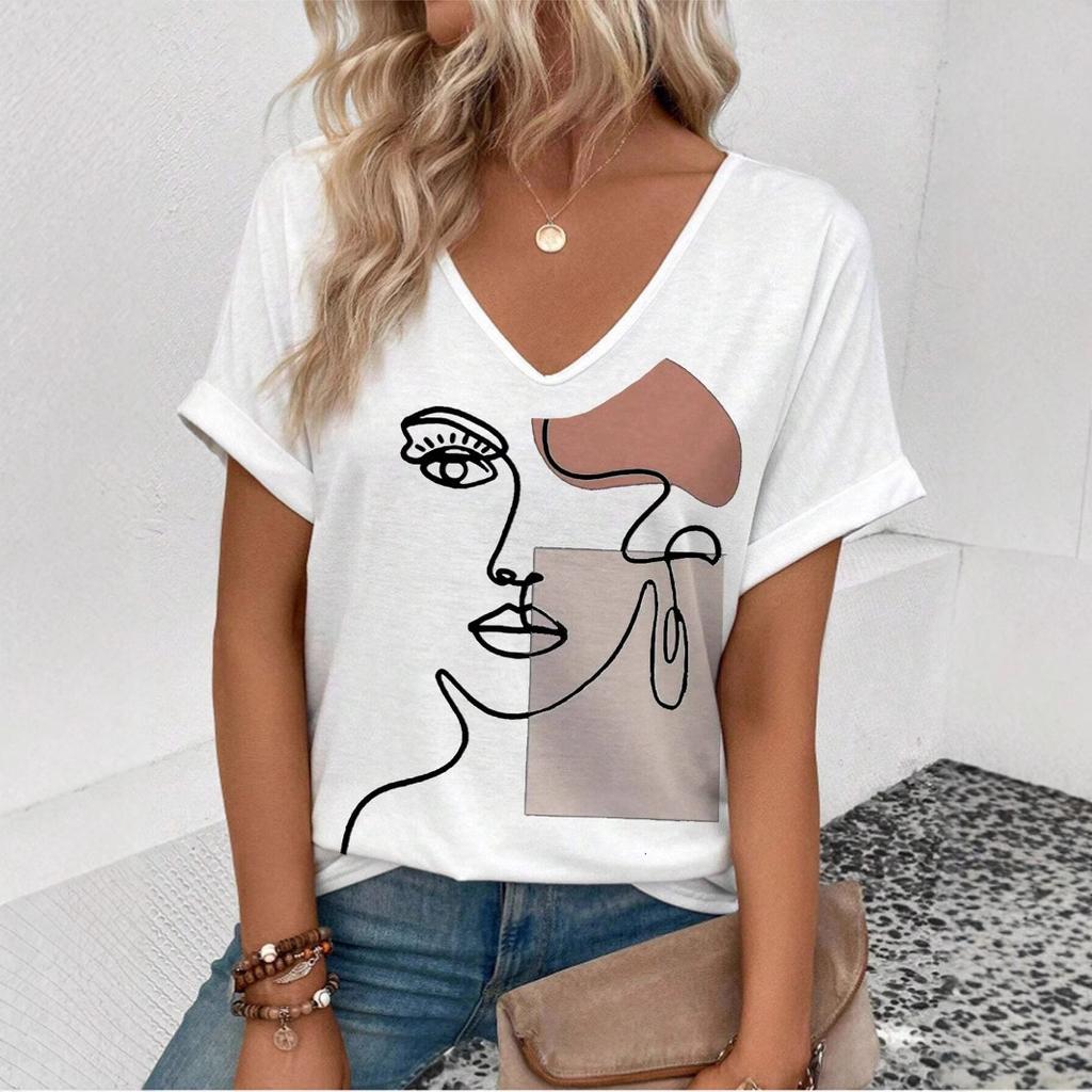 Summer Women's 3D Printed Women's V-neck T-shirt Casual T-shirt