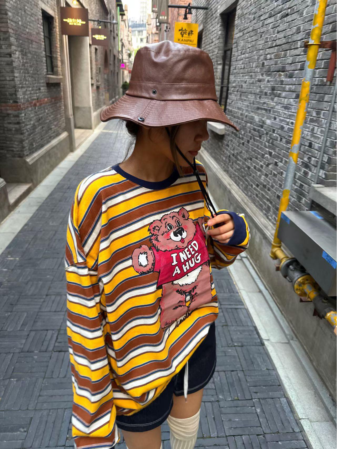 Korean Slim Fit Striped Long-Sleeve Women s T-Shirt - Stylish Round Neck Top One Size оранжевый