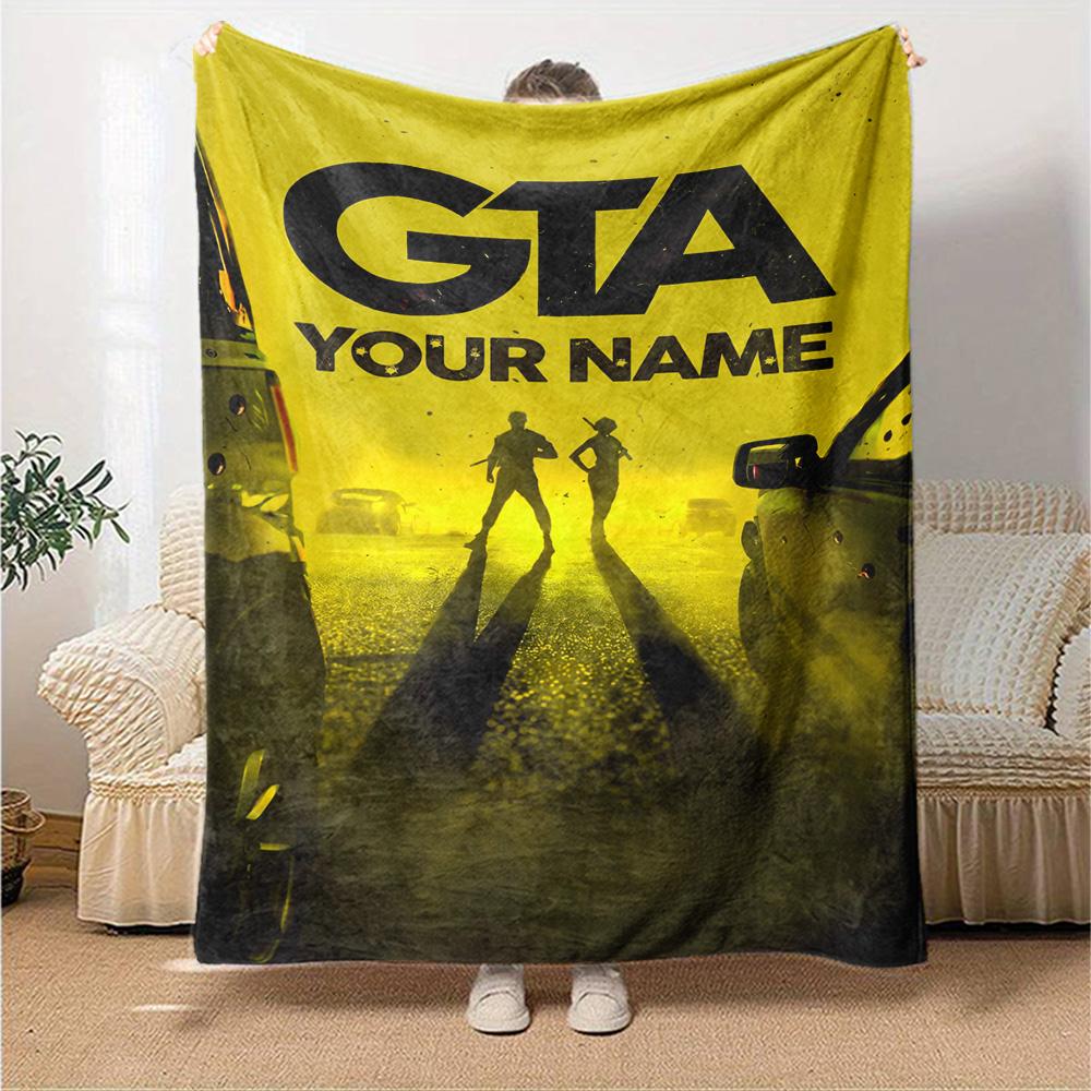 Gta Personalized Text Blanket Gift Customizable Blanket Soft & Cozy for Chair Home Decor Nap Bedding Four Seasons Universal