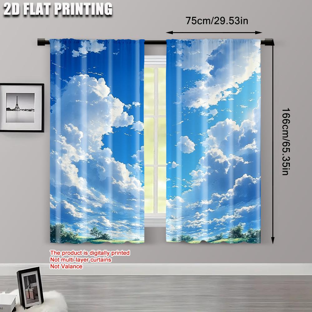 2pcs   Curtains 2D Print Blue Sky White Clouds Machine Washable (without Rod) Home Decor Use for Bedroom   Living Room   Office