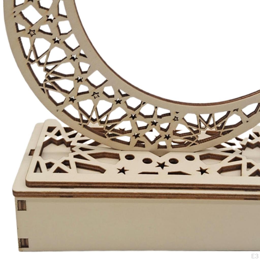 Eid Mubarak Decorations Wooden Ramadan Ornament Tabletop Decor Plaque Craft With 3D Openwork Carving