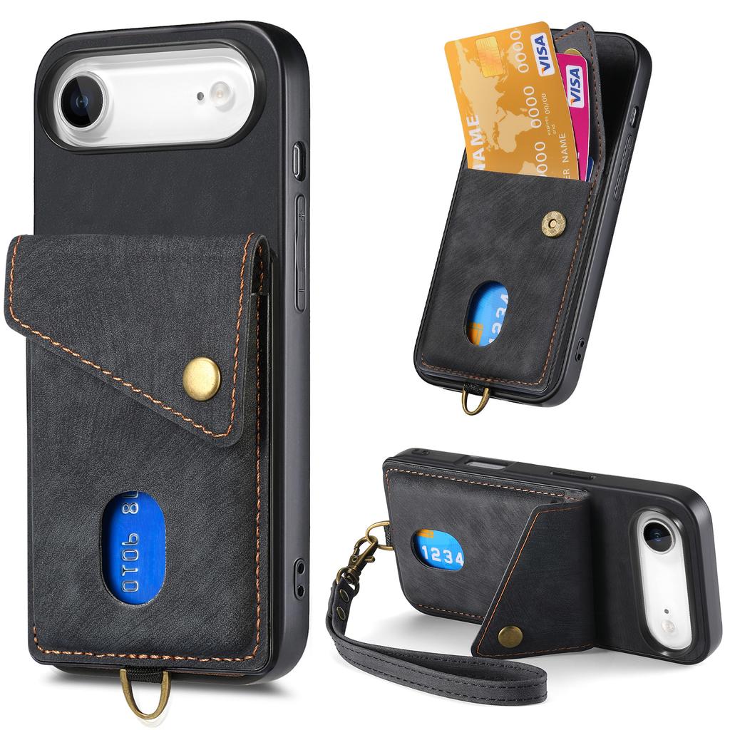 For iPhone Air Case with Card Holder Kickstand Leather Phone Back Cover