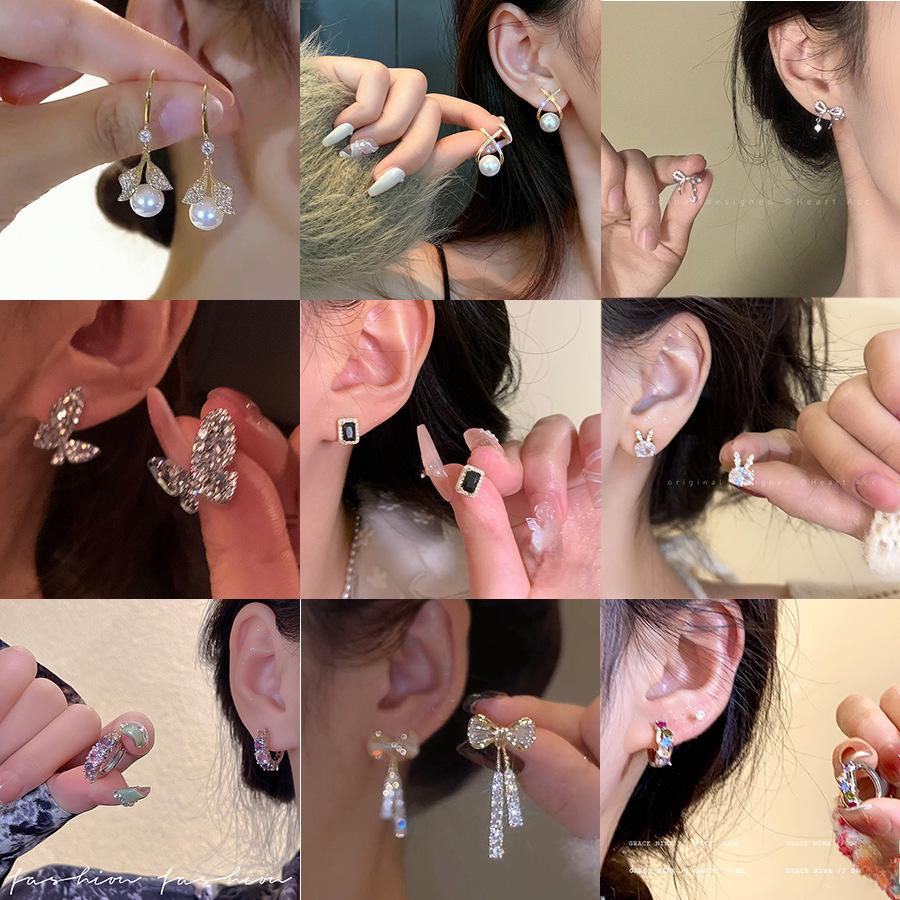 Elegant S925 Silver Pearl Bow Earrings for Women, Fashionable and High-End Design