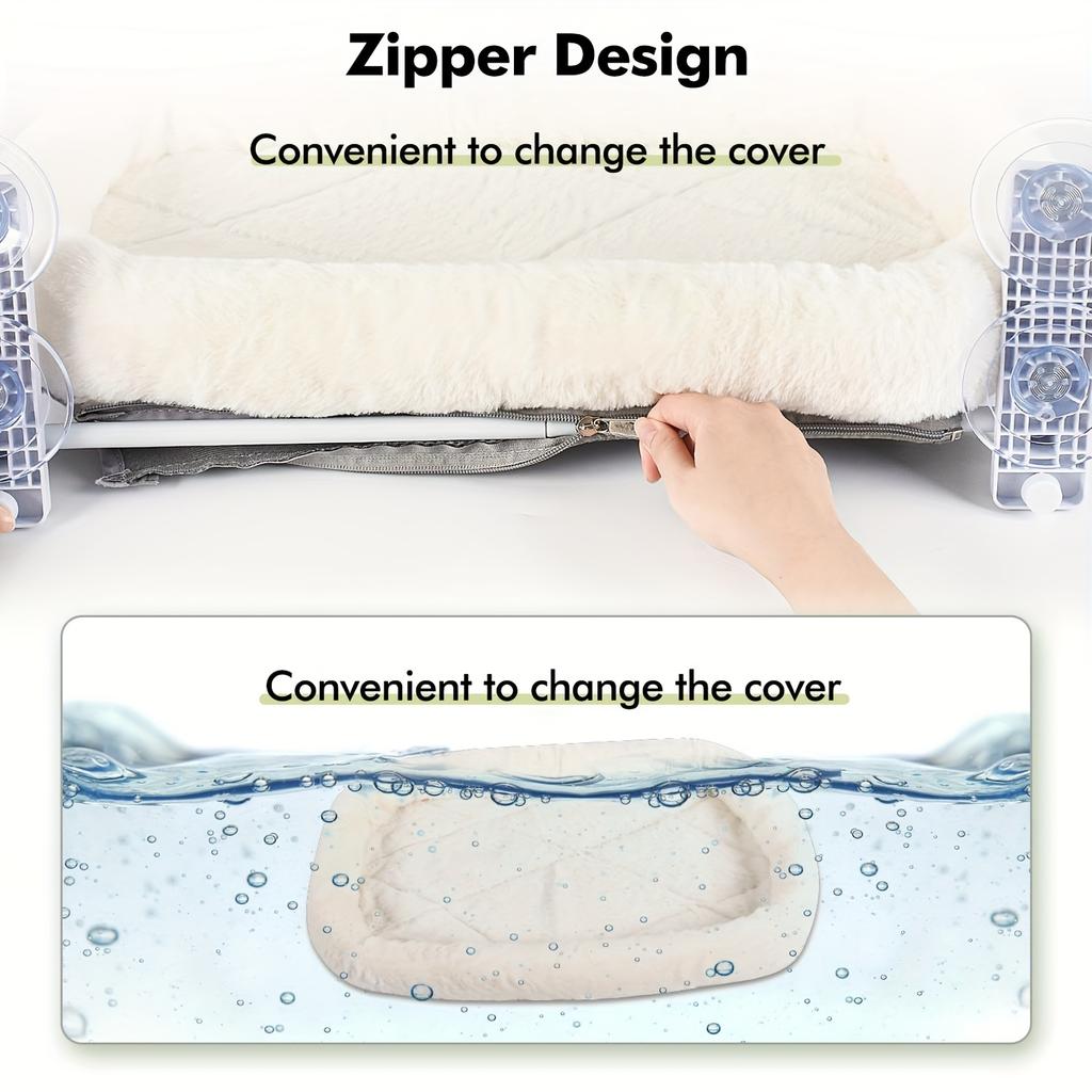 Deluxe Cordless Cat Window Perch Hammock with 4 Strong Suction Cups, Sturdy Metal Frame & Soft Plush Cover - Cozy Indoor Cat Bed