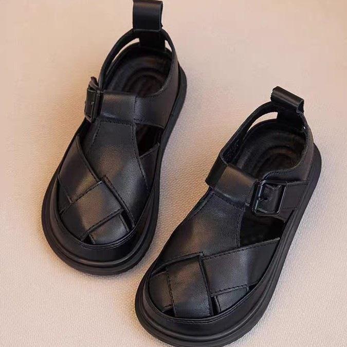 Women's Genuine Leather Thick-Soled Height-Increasing Casual Summer Half-Slippers, Lightweight & Trendy 2026 Outdoor Fashionable Versatile Design.