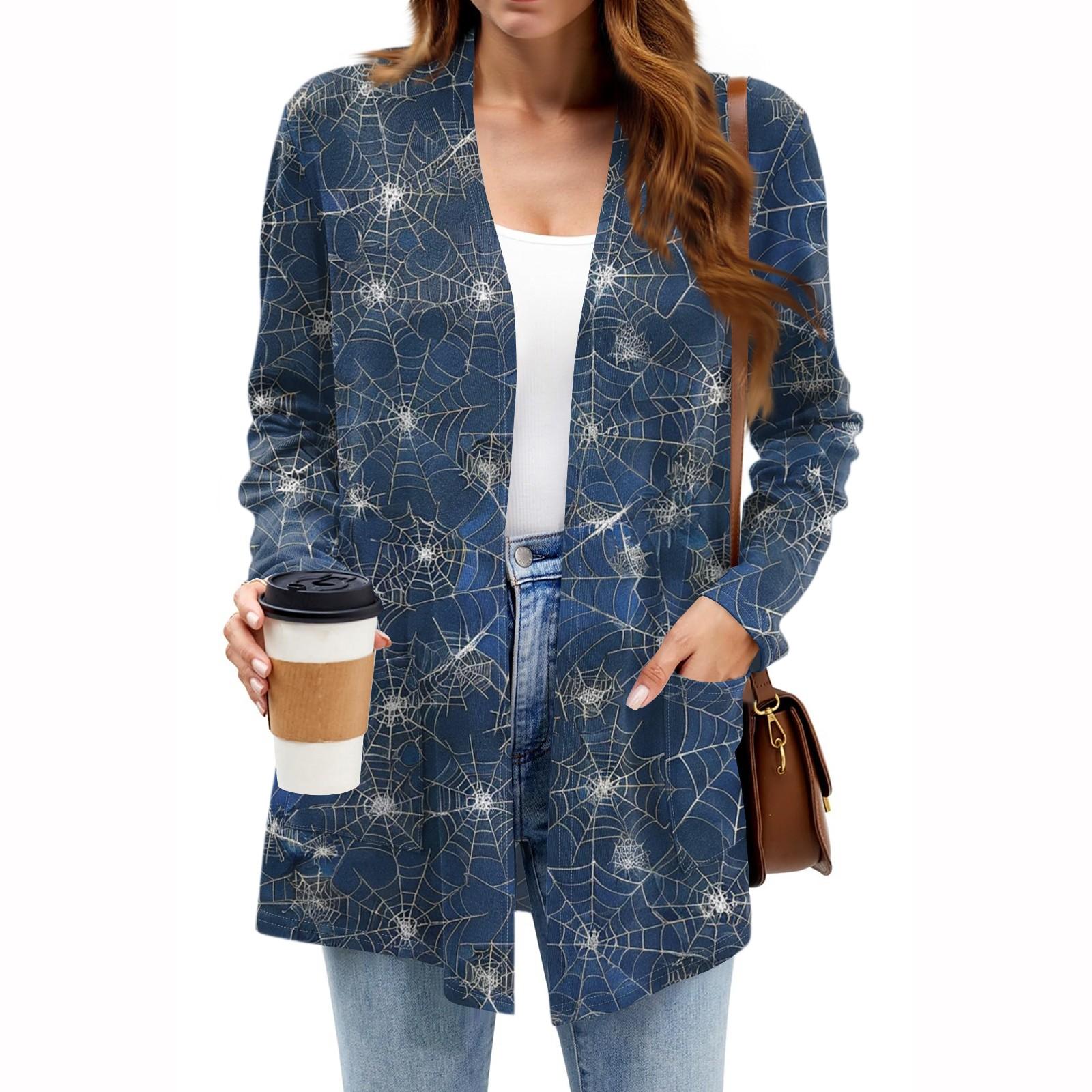 

Женские легкие кардиганы с открытой передней частью, с длинными рукавами, повседневные, свободные, тонкие кардиганы с карманами XL небесно-голубой