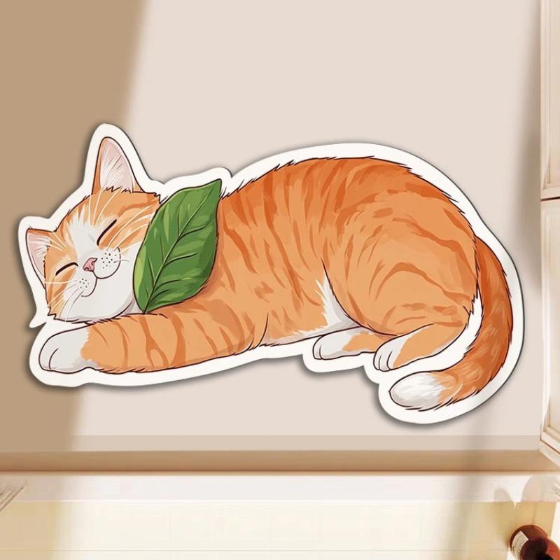 Floor Mat Non-Slip Backing Cat Design Easy Maintenance Versatile Rug Living Room Bathroom Kitchen Home Decor