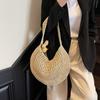 Yogodlns Borsa a Spalla Intrecciata in Paglia Oversize da Donna Casual Grande Capacità Mezzaluna Borsa a Mano Vacanza Estiva Leggera Borsa da Spiaggia Intrecciata a Mano