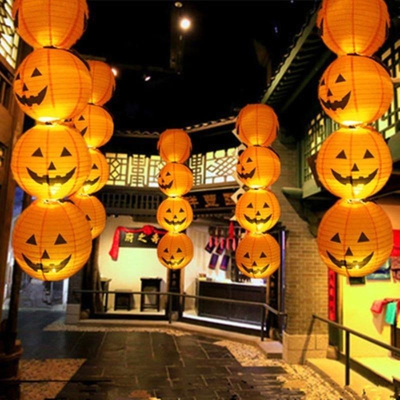Decoração de Halloween LED Abóbora de Papel Lanterna Pendurada Luz Lâmpada Casa Lanterna de Terror Suprimentos