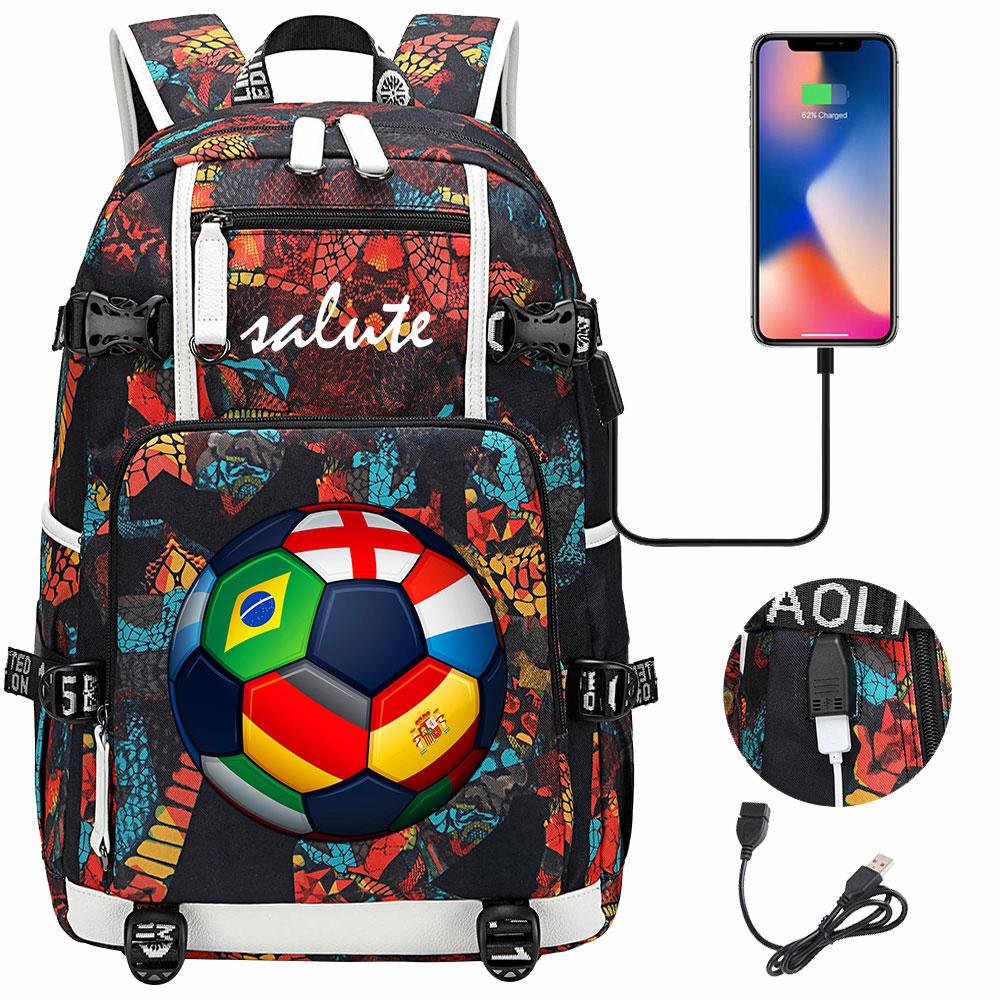 Soccer Print College Student Backpack with USB Charging Port Large Capacity Back To School Bags Women Men Laptop Travel Mochila