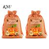 Lightweight Candy Carriers 2Pcs Halloween Pumpkin Drawstring Bags for Treats, Retro Burlap Pattern Party Favors Trick or Treat Bags, Portable