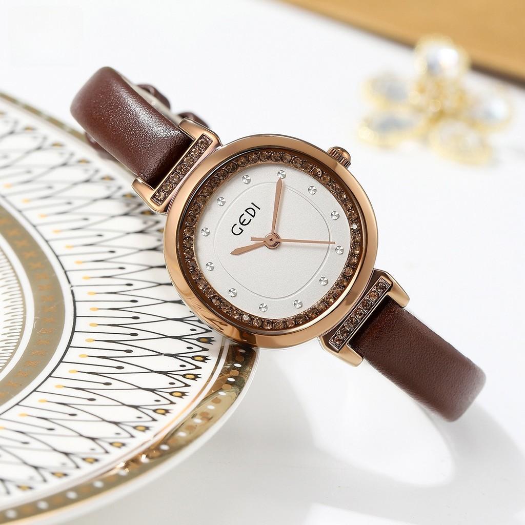 Gadi Vintage Ladies Quartz Watch With Leather Strap And Water Resistance For Fashion Enthusiasts