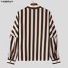 INCERUN Oversized Men Casual Lapel Neck Drop Shoulder Long Sleeve Striped Buttons Shirts Tops