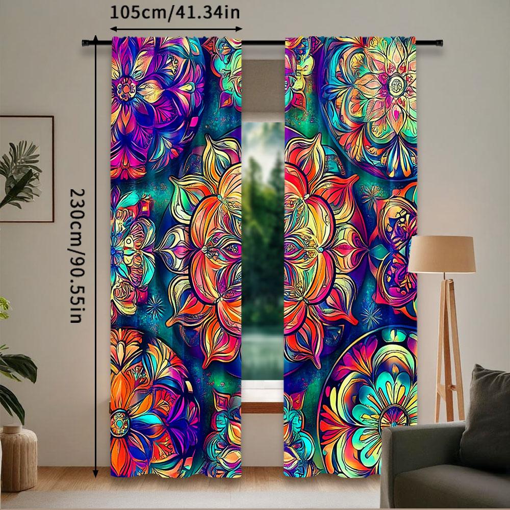 2Pcs Floral Blackout Curtains Bohemian Colorful Theme Privacy Drapes Art Decor Bedroom Apartment Living Room Darkening Window