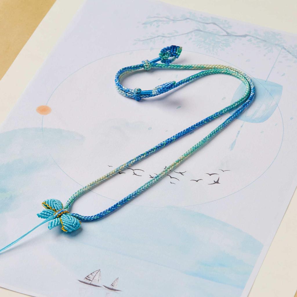 Handgefertigte feine geflochtene Stoffschleifenkette mit Anhänger für Damen