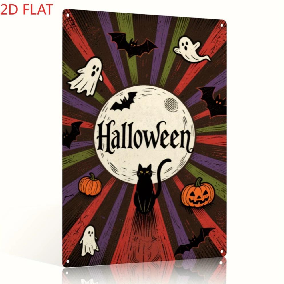 

1pc 2D Flat Vintage Halloween Iron Sign PumpkinMoon with Halloween Text Ideal for Living RoomGarden 20x30cm