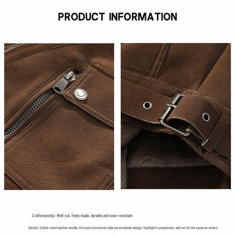 Herren Plus Size Leder- und Pelz-Reversjacke - Herbst/Winter Kollektion