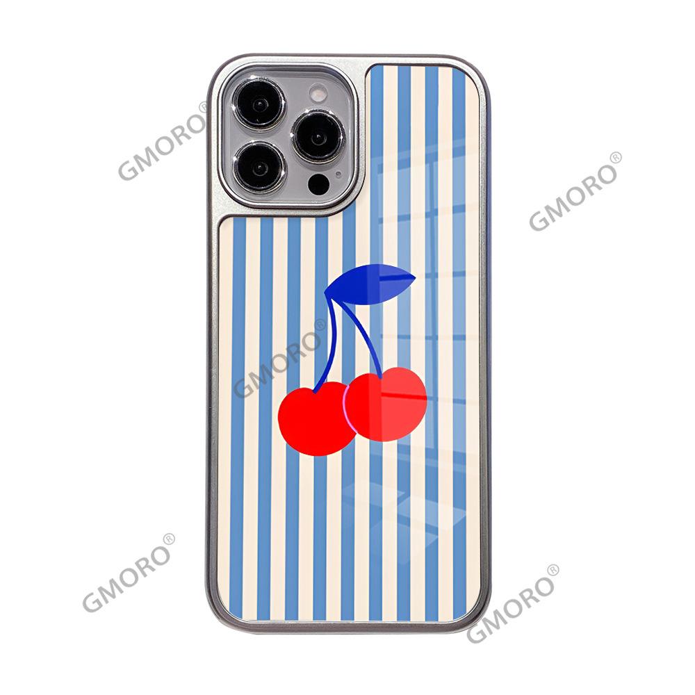 Amazon Hot-selling Minimalist Striped Cherry for Apple 17pm Frosted Glass 16/15 Creative Phone Case