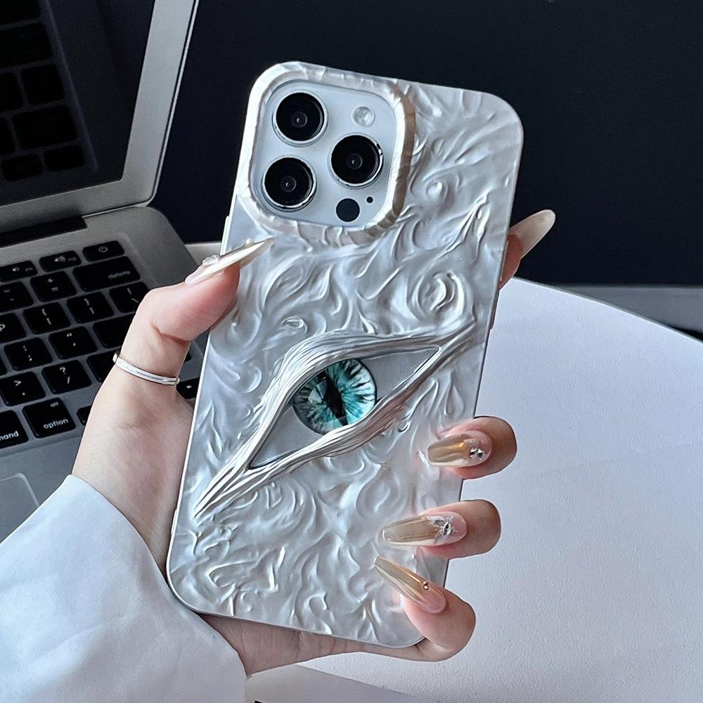 Coole Orange 3D Böse Augen Handyhülle Für iPhone 17 Air 16 15 14 13 12 11 17 Pro Max Matt Stoßfest Weiche TPU Hülle