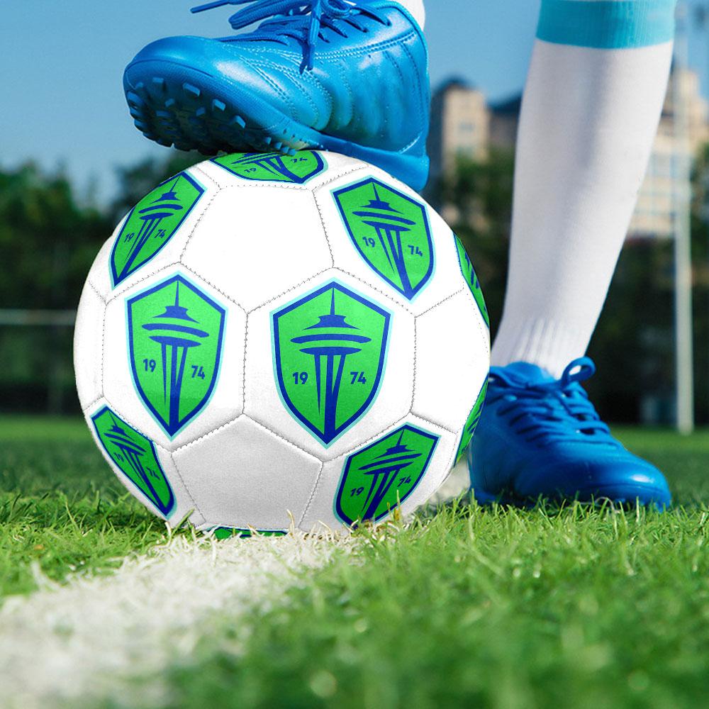 FC Seattle Sounders Size 5 Soccer Ball, Machine-Stitched PVC, Durable & High Bounce, All Ages Fit, fan merchandise, matches & outdoor use.