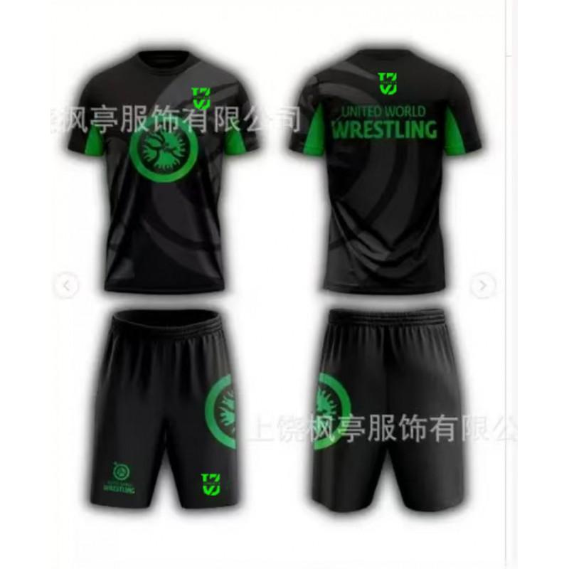 Mens Sportswear Set Wrestling Training 3D Printed Short Sleeve T-Shirt Shorts Breathable Mesh Fabric Casual Athletic Wear