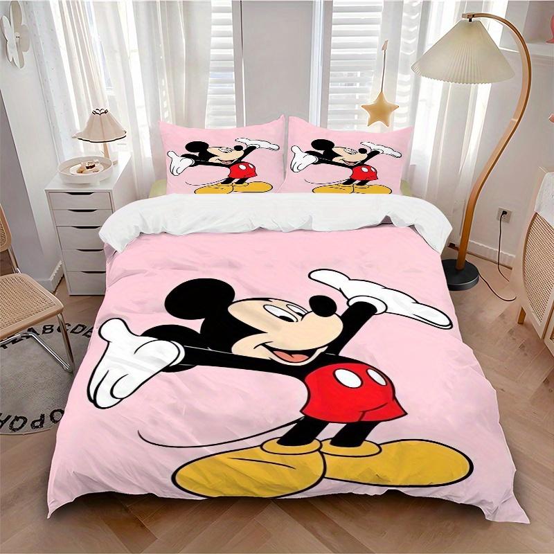 3pcs Pink Mickey Mouse Bedding Set Includes 1 Quilt Cover and 2 Pillowcases, Comfortable Bedding W082