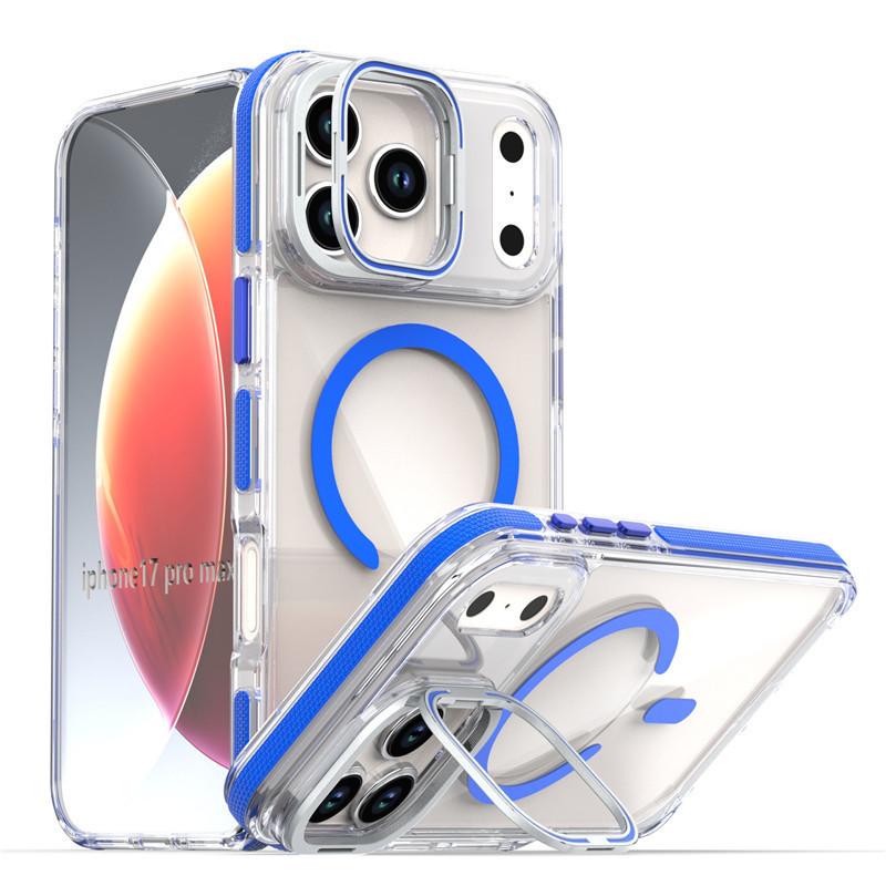 Applicable To IPhone17 Pro Transparent Magnetic Bracket Mobile Phone Case Apple 16 15Pro Max Independent Metal Buttons
