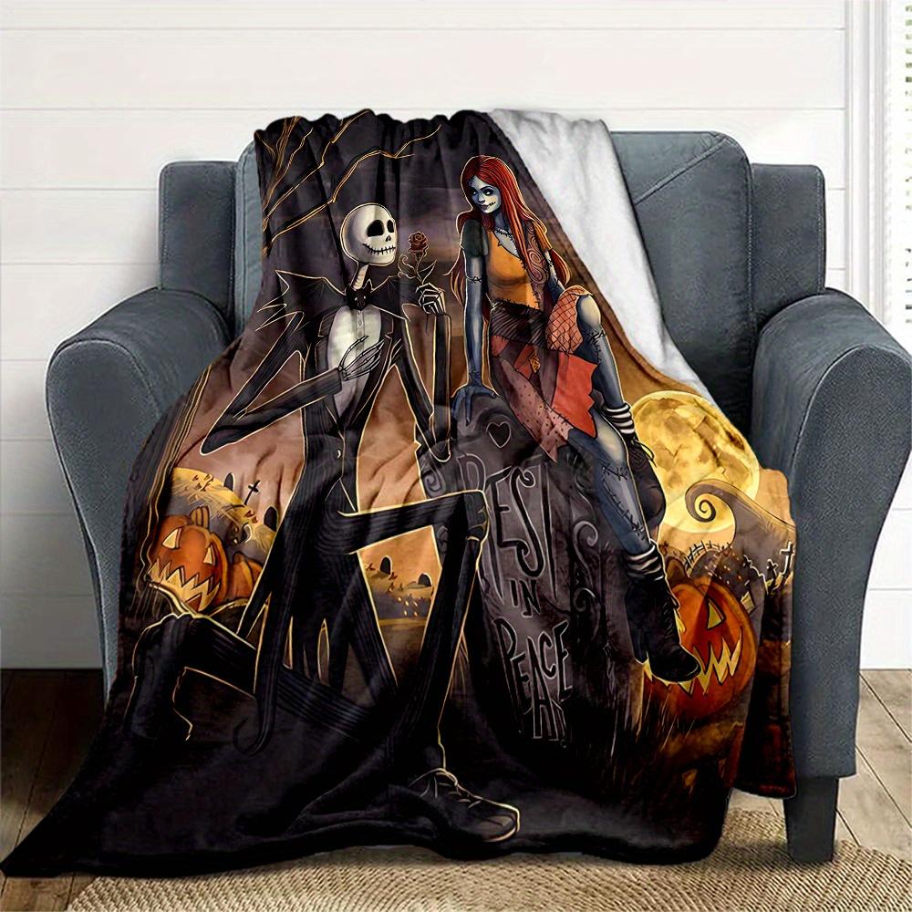 1pc, Halloween Jack Skellington and Sally Blanket Soft Throw for Room Decor, Perfect Gift for Family and Friend, Living Room, Travel, Camping
