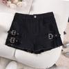 Women's High Waist High Rise Straight Leg Denim Shorts Frayed Ripped Buckle Detail Sexy Streetwear Jean Shorts