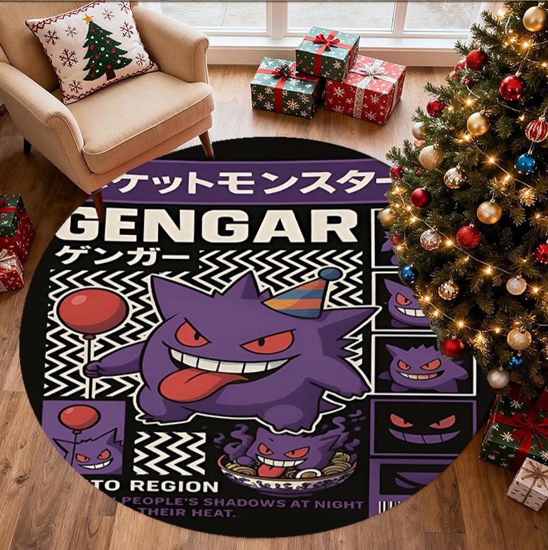 Gengar Pattern Round Rug, Indoor/Outdoor Mat, for Picnic, Gameroom, Bedroom, Office, Living Room, Home Decor Carpet, Birthday Gift