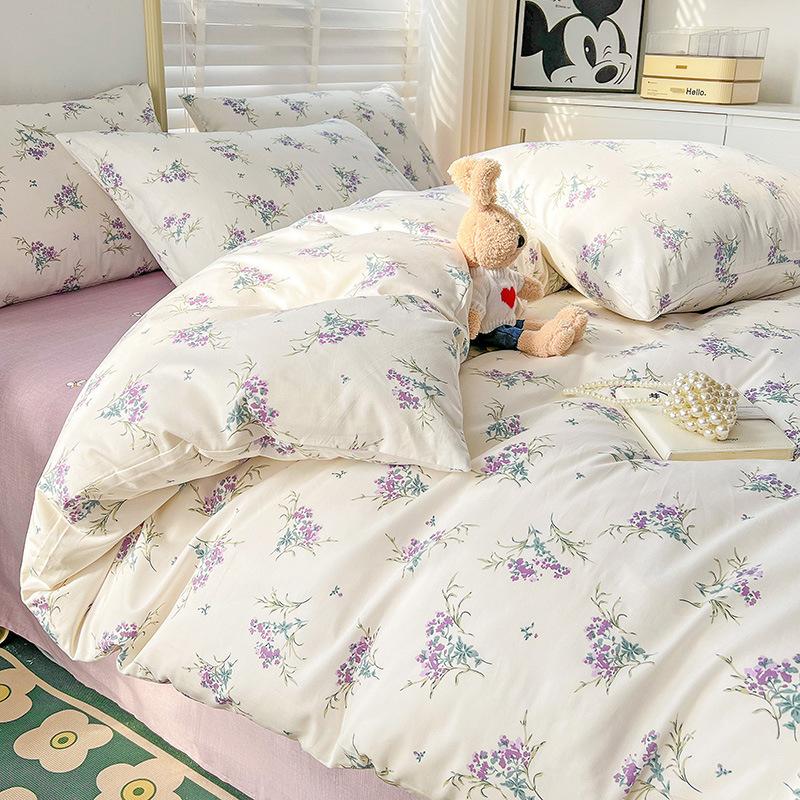 Pure Cotton Printed Four-piece Set, Pure Cotton Bed Sheet, Quilt Cover, Small Fresh Three-piece Set, Bed Home Thickened Quilt Cover