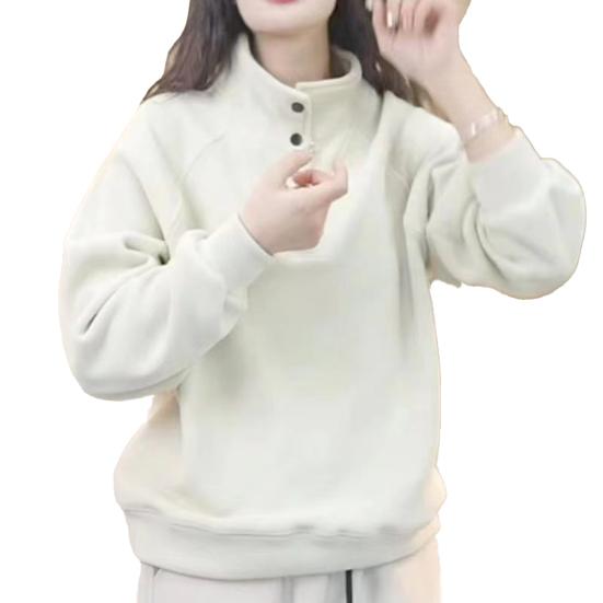 

Женские флисовые толстовки с длинным рукавом на пуговицах, пуловер, повседневный топ со стойкой, теплые наряды на осень-зиму M бежевый