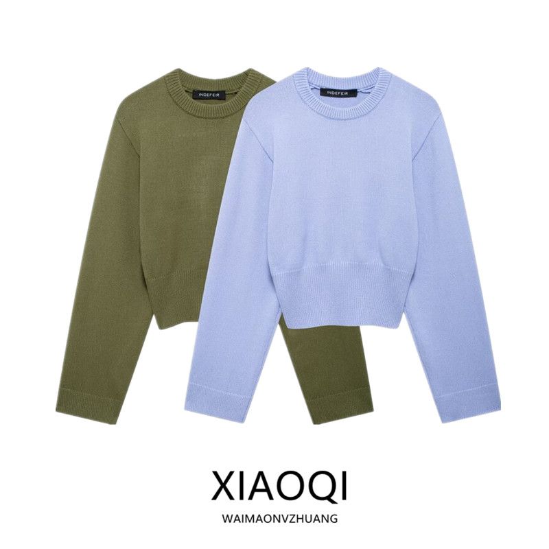 Fashion Style 2024 Fall and Winter New Women's Ribbed Wide Sleeve round Neck Long Sleeves Plain Stitch Knitwear 5536133