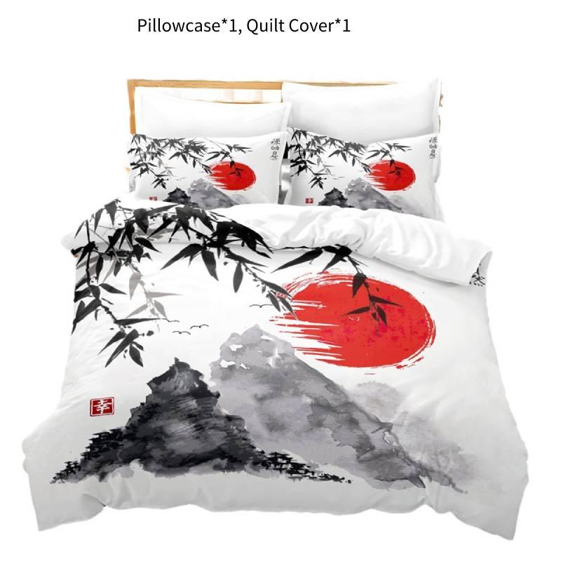 New Cross-border Chinese Style Ink Painting Digital Printing Flannel Bedding Set